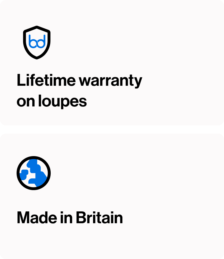 Lifetime warranty on loupes. Made in Britain.